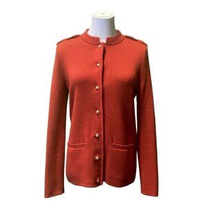 Talbots Long Sleeve Button Front Epaulets Scarlet Red Wool Blend Cardigan M/P